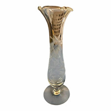 Tall Clear  White Glass Vase Flared Rim Pedestal Base Bud Vase