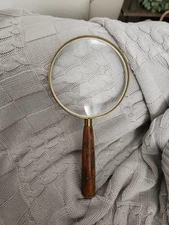Larger Vintage Donegan Magnifying Glass 5”with Rim Wooden Handle 4.75"