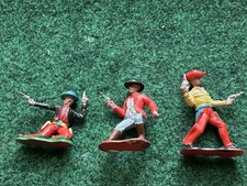 Lot of 3 CRESCENT WILD WEST COWBOY PLASTIC VINTAGE LEAD FIGURE ENGLAND