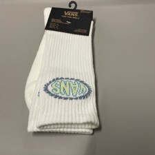 New Men's VANS Designer Sport Active Skater Surfer Crew Cut Socks Cream Logo