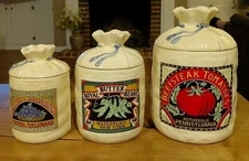 Vintage Canister Set Hearth and Home Design 1988 Burlap Sack Design Set of 3