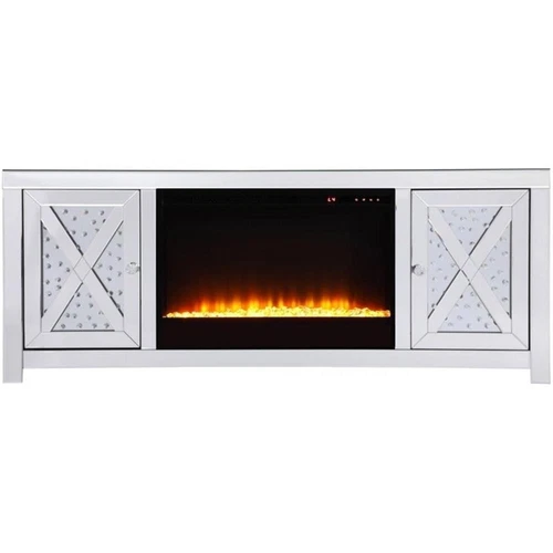 Elegant Decor Modern 2 Door 59" Clear Mirrored Crystal Fireplace TV Stand - Picture 5 of 10