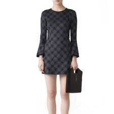 Slate & Willow Plaid Bell Sleeve Sheath Dress - Black Size 6