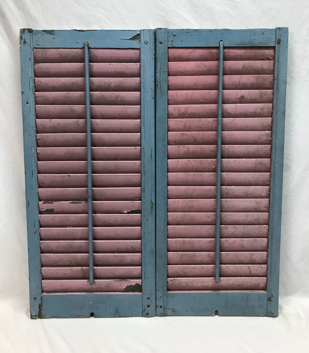 Antique VTG 16X36 Pair Shabby House Window Wood Louvered Shutters