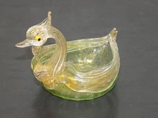 Blown Gilded Clear Art Glass SWAN Open Salt
