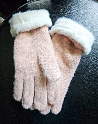 STYLE/BREAKER Damen Strickhandschuhe gefüttert Kunstfellbesatz Weiß