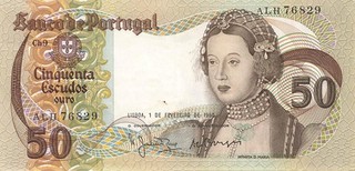 Banknote Portugal 50 Escudos 1980 leicht gebraucht (Serie ALH)