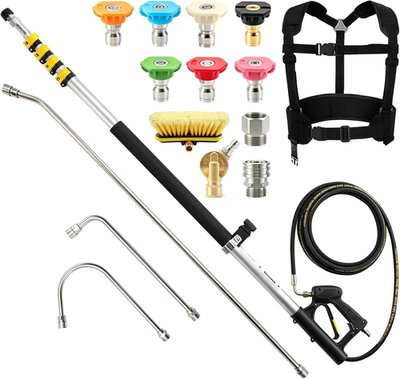 #ad #ad 24 FT Aluminum Pressure Washer Telescoping Wand with 3 Pressure Washer Extension $190.23