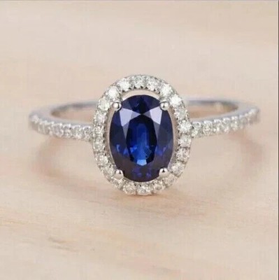 2.30Ct Oval Cut Lab Created Sapphire Halo Wedding Ring 14K White Gold Plated