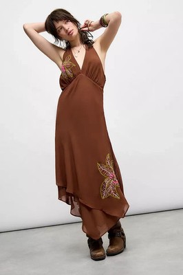 halter cocktail dress knee length Black Halter Neck Tie-Dye Cotton Knee Length Dress 34