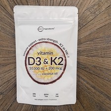 Micro Ingredients Vitamin D3 10,000 IU  K2 MK-7 200 mcg, 300 Softgels EXP 10/27