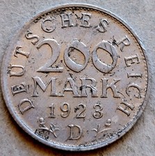 1923-D Germany Weimar Republic Aluminum 200 Mark Coin Uncirculated 