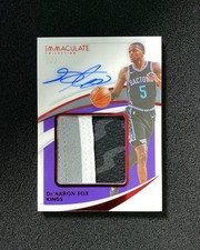 2020-21 Panini Immaculate De'Aaron Fox 1/5 Premium GU Patch Auto Red Kings BY29