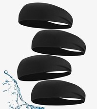 4 PCS Sweat-Guiding Double-Layer Sports Headbands, Stretchy Black Pack