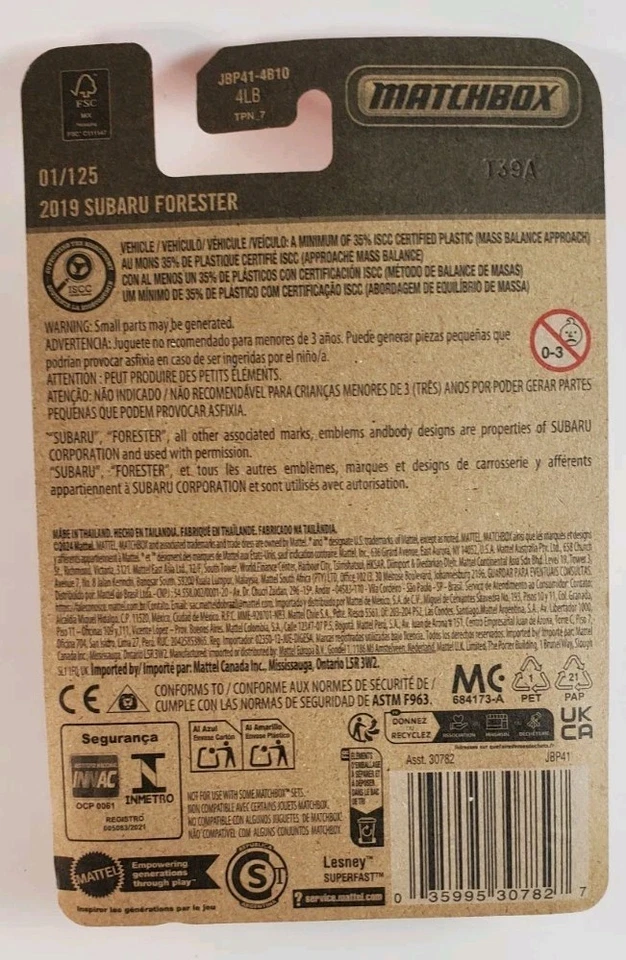 Matchbox - 2019 Subaru Forester Blue 1/125  MBX - Image 2 of 2