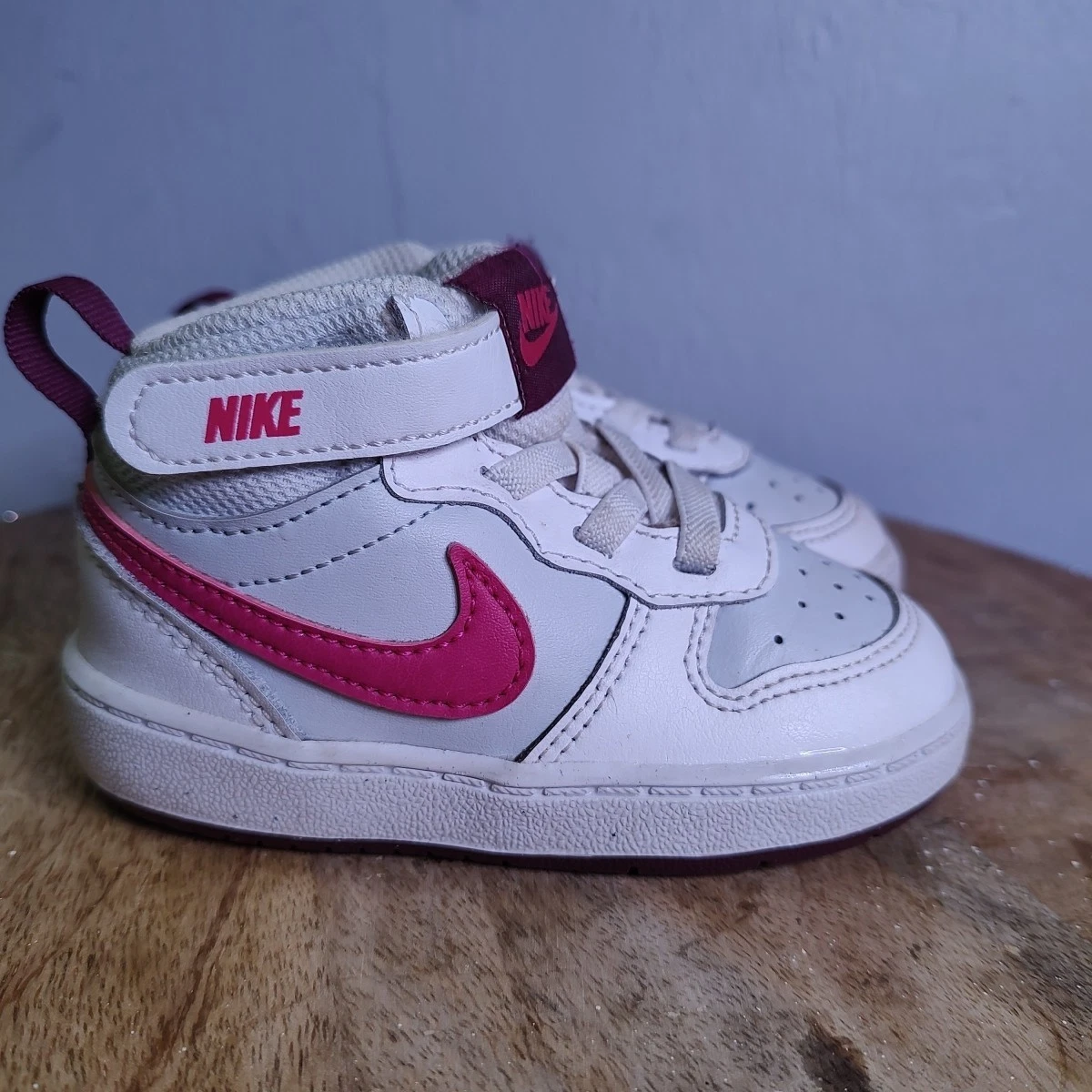 Nike Court Borough Mid 2 Toddler Dunks taglia 6C bianco rosa Swoosh CD7784 006