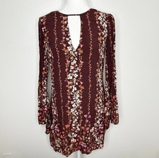 Kimchi Blue By Urban Outfitters Burgundy Floral Long Sleeve Mini Boho Dress M