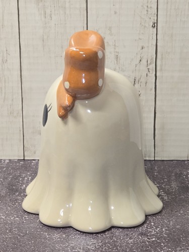 Statua statuina fantasma in ceramica 7,5" con fiocco arancione decorazione da tavolo Halloween NUOVA - Foto 4 di 9