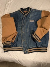 Vintage Port Authority Denim Bomber Jacket with Logo Beechcraft Hawker SZ XL