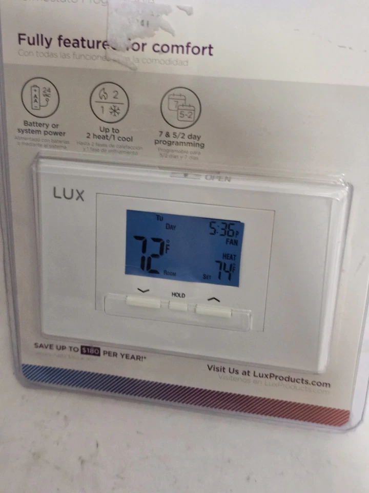 Nuevo termostato de calor y refrigeración programable Lux TX700U 7 DÍAS blanco... Foto 2 de 4