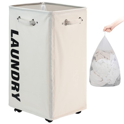 29-Inches X-Large Laundry Basket with Removable Wash Bag on Wheels, Collapsib...