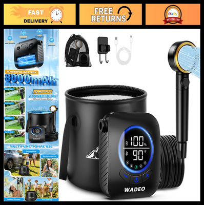 #ad Portable Camping Shower with 8000mAh Pump 5 Gal Bucket 5 Pressure Modes IPX8 $64.99