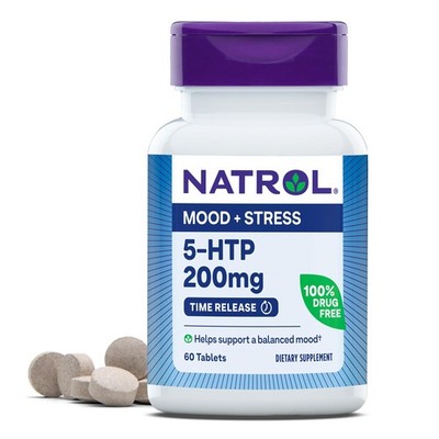 5-HTP 200mg Dietary Supplement Mood Support 60 Count Natrol Balanced Time