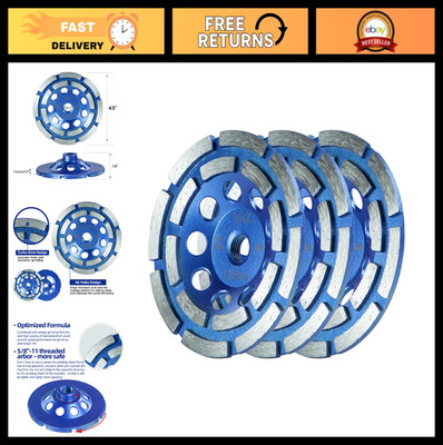 4.5'' Turbo Diamond Grinding Wheels - 3pcs, 16 Segments, 5/8-11 Arbor for Concret