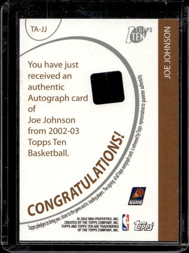 Joe Johnson 2002-03 Topps Ten #TA-JJ Auto - Picture 2 of 2