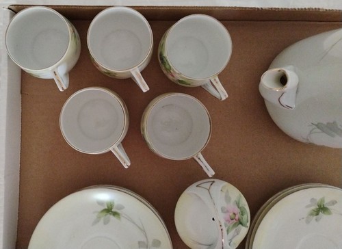 Vintage Porcelain Chocolate Tea Set 12 Pieces Berries & Leaves NIPPON - Picture 8 of 17