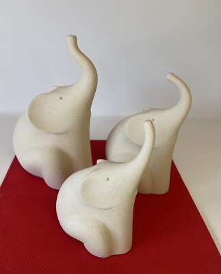 Lineasette ~Elephants~Italian Stoneware Set Of 3 Figurines Trunk Up