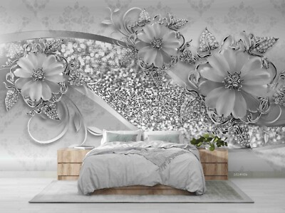 3D Grey Relief Floral Self-adhesive Removable Wallpaper Murals 29