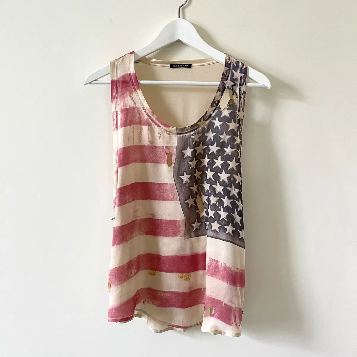 Balmaim trashed American Flag Tank Top new