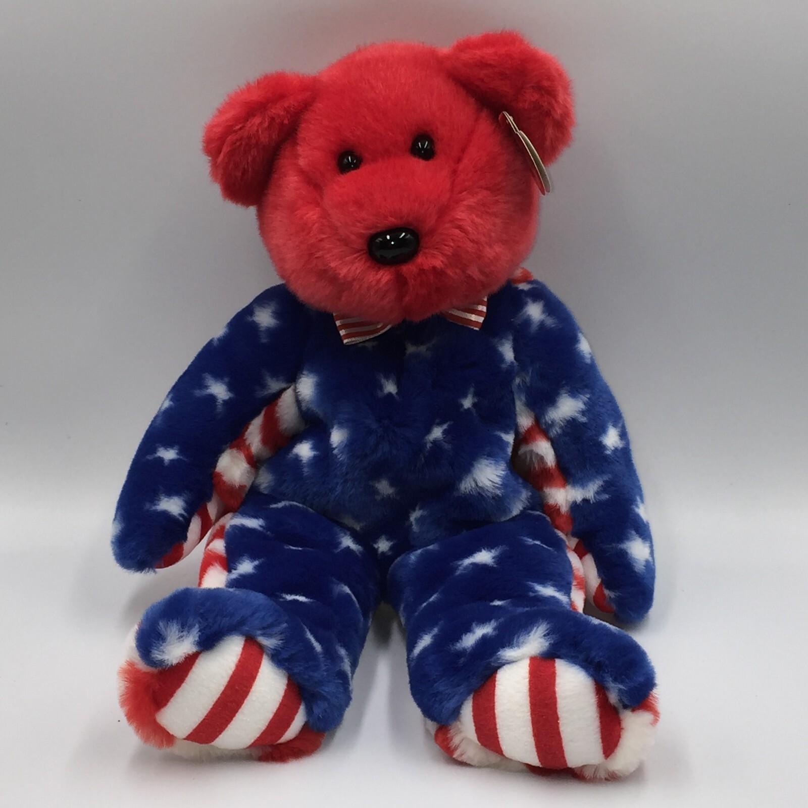 2002 Ty Beanie Buddies LIBERTY with RED Head- the 14" Stars & Stripes Bear New