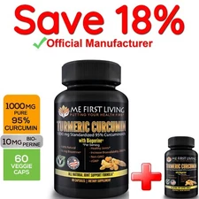 2 Bottles Me First Living Turmeric 1000 mg 95% Curcuminoids 10 mg Bioperine
