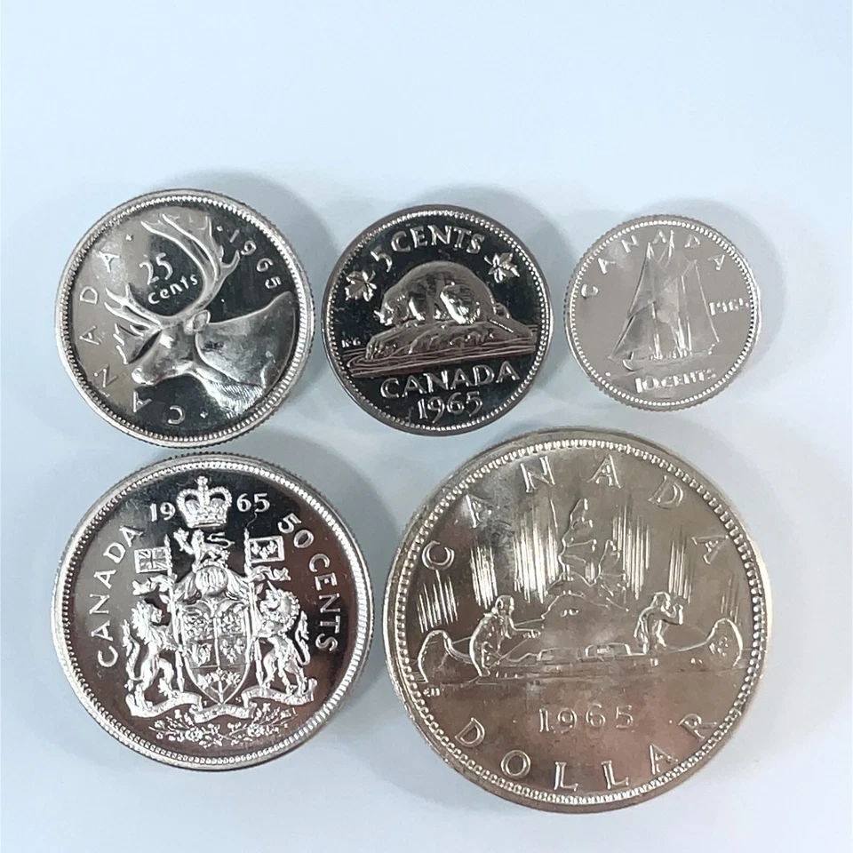 1965 Canada Proof Like Silver $1 Dollar , 50 Cents, 25c, 10c, 5c Coins Lot of 5 - Image 3 of 4