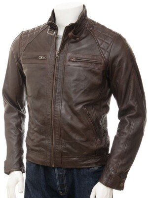 Motorcycle Men Biker Genuine Lambskin Brown Bomber Leather Jacket