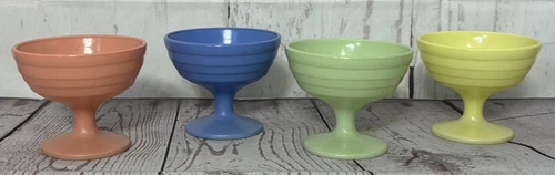 Vintage Hazel-Atlas Milk Glass Sherbet Cups Set of 4 Multicolor Pedestal MCM USA
