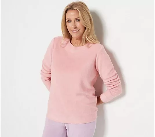Denim Co. Comfort Zone Baby Sherpa Crewneck Pullover Blush Pink