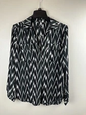 Ann Taylor Loft Blouse Womens Medium Black Tan  Button Up Long Sleeve Shirt