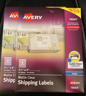 Lot of 2-Avery 18664 Peel Inkjet Shipping Labels, 3-1/3'' x 4'', Clear, 60 Labels