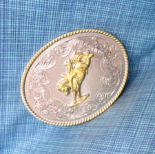 Cowboy Bronc Rider Belt Buckle Western Scroll Rodeo Vtg 90s Taylor Brand .SHY081