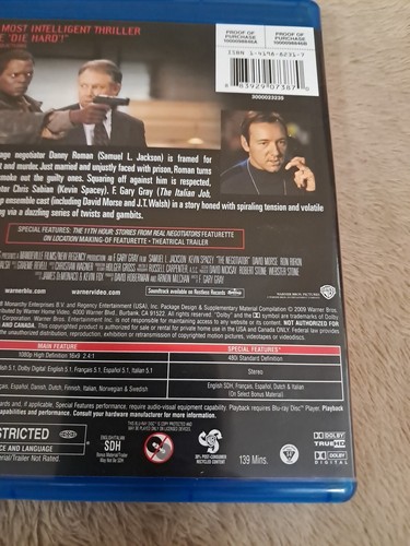 The Negotiator 1998 Blu-ray (2009) USED Very Good Condition Samuel L. Jackson - Foto 5 di 13
