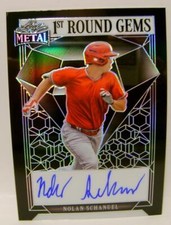 NOLAN SCHANUEL #4 /6 AUTO 1ST ROUND GEMS LEAF METAL BASEBALL 2023
