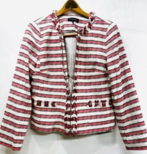 Talbots Women’s Blazer Size 12 Pink striped white   Lined Textured Full Zip(40