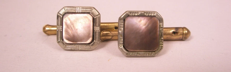 SINGLES(2) 3/8" Gray Squares Mother of Pearl Vintage Formal Tux Shirt Stud c252 - Image 2 of 4