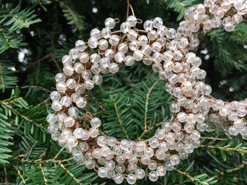 RUSTIC WIRE WOVEN OPAQUE BEAD 3” CHRISTMAS WREATH ORNAMENTS-LOOP HANGER-5”(#B) - Picture 2 of 5