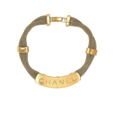 Chanel Logo Bangle Bracelet Womens Made in France Gold Plated