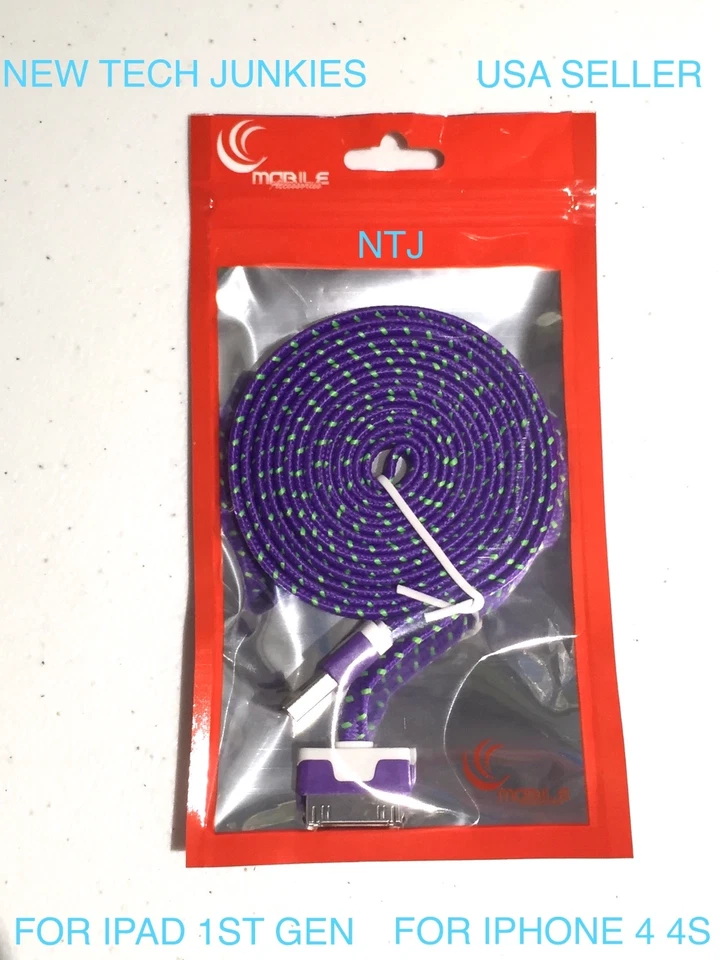 6FT LONG Flat Braided USB data Sync power cord Charger Cable for iPhone 3G 4 4S - Image 4 of 4