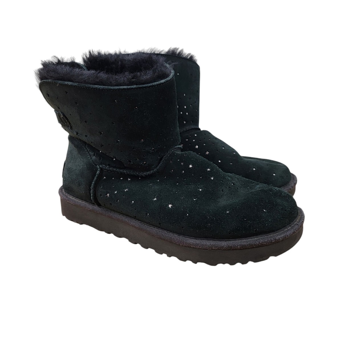 UGG STARGIRL Bow Mini Fluff Suede Sheepskin Boots Womens Size